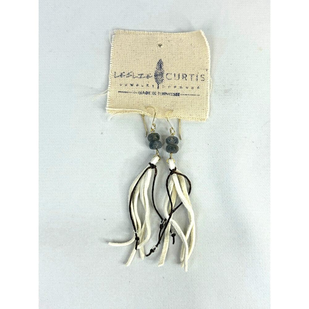Leslie Curtis Tassel Earrings Beaded Leather Cord Mixed Media Dangle NEW
